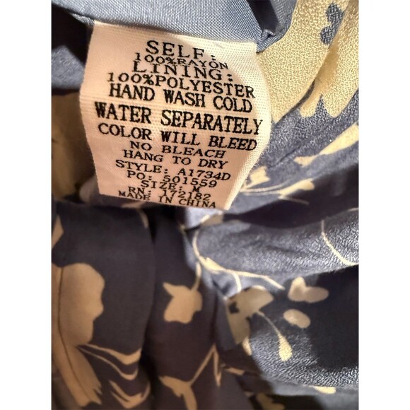 In February Dress Womens M Blue Floral Midi Empire Waist Pockets - Picture 4 of 6